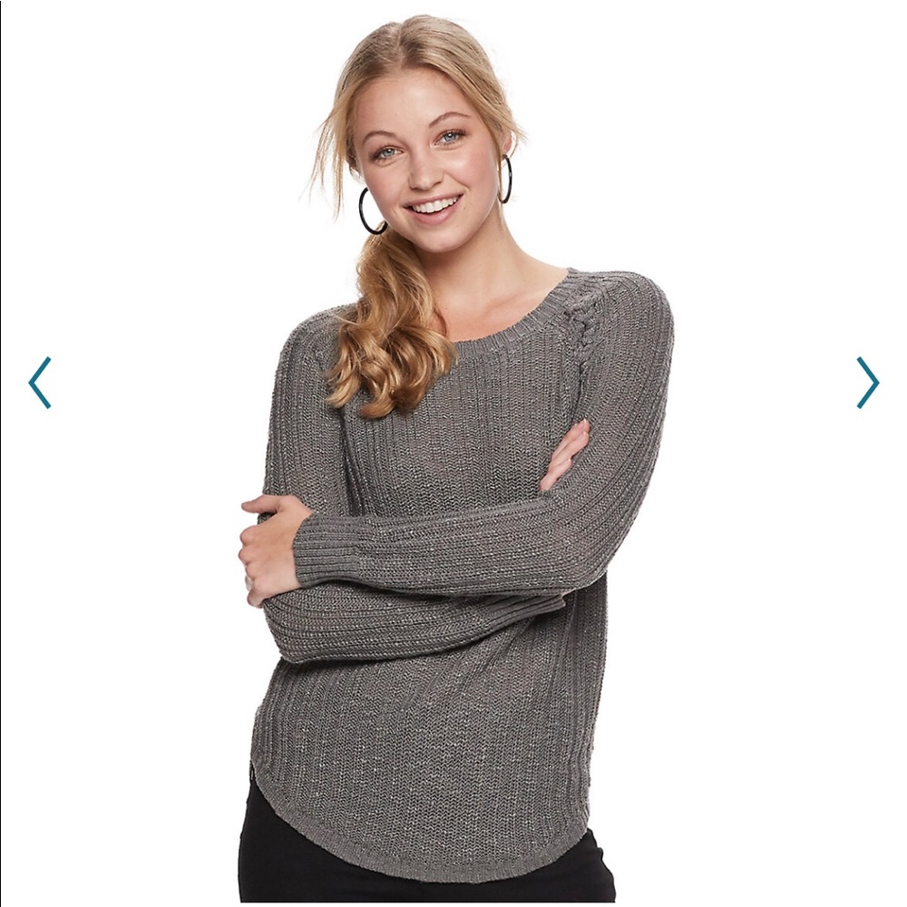 Pink Republic Braided Pullover Sweater Small Gray New NWT